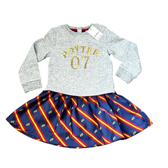 NWT Mini Boden x Harry Potter Grey Marl/Snitch Jacquard Dress 3-4y